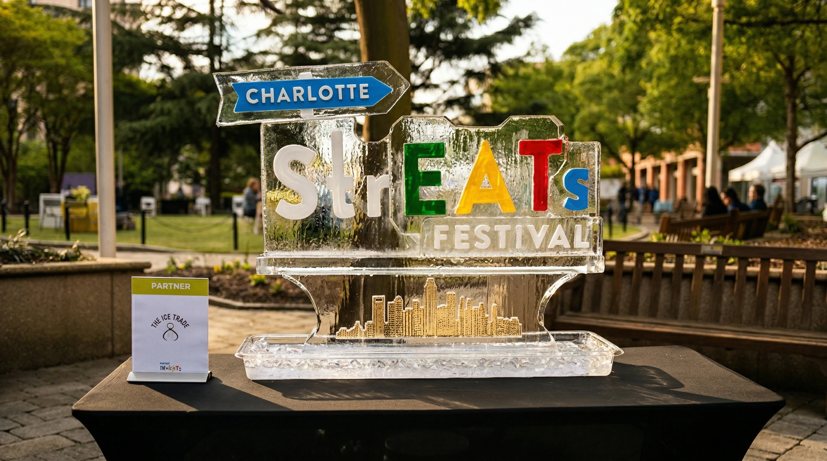 Precision-crafted branded ice display