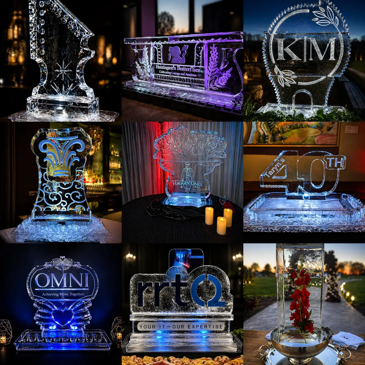 A borderless mosaic of nine Montaire ice creations selected from the Ice Bars gallery.